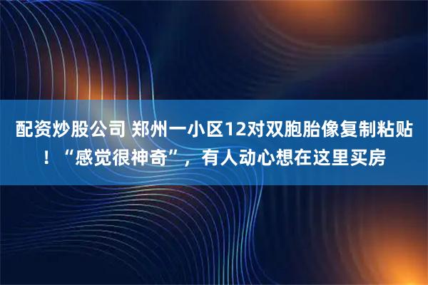 配资炒股公司 郑州一小区12对双胞胎像复制粘贴！“感觉很神奇”，有人动心想在这里买房